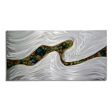 Edge of Dawn - Silver, Brown & Yellow Contemporary Metal Wall Art