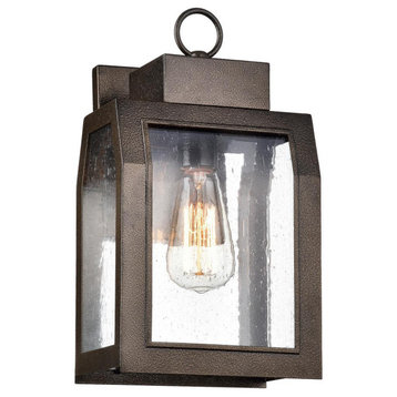 MILTON Industrial-style 1 Light Antique Gold Outdoor Wall Sconce 14 Tall