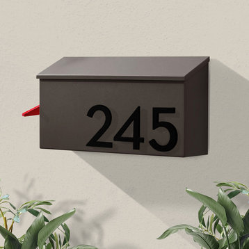 The OG Wall Mounted Mailbox + House Numbers, Lock Included, Outgoing Flag, Brown, Black Font