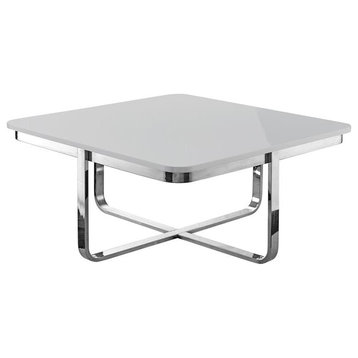 Posh Living Kaloni Modern Stainless Steel Base Coffee Table in Light Gray/Chrome