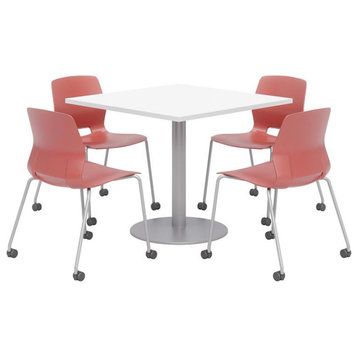 Olio Designs White Square 42in Lola Dining Set -  Coral Caster Chairs