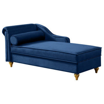 TATEUS Upholstery Chaise Lounge Chair with Storage Velvet,Navy Blue
