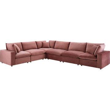 Wheatland Down Filled Overstuffed 6 Piece Sectional Sofa - Dusty Rose