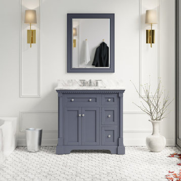Sydney 36" Bathroom Vanity, Marine Gray, Carrara Marble