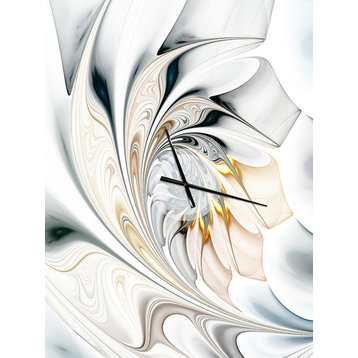 White Stained Glass Floral Art Oversized Modern Metal Clock, 30x40