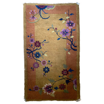 Handmade antique Art Deco Chinese rug 3.1' x 5.3' (94cm x 161cm) 1920s