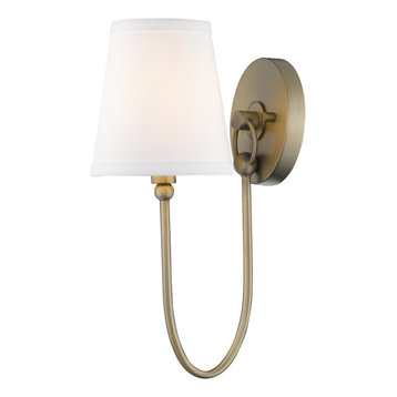 One Light Tradtional Sconce in Aged Brass with Shade