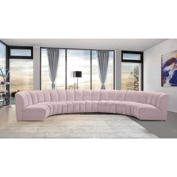 Infinity Channel Tufted Velvet Upholstered Modular Chair, Pink, 7 Piece