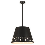 Z-Lite - Katie One Light Chandelier, Matte Black - Cheery circles of various sizes dot the conical shade of this stylish pendant from the Katie collection. Perfect for casual spaces this pendant showcases construction of matte black finish iron with a matching down rod and canopy. Highlight any modern space with this light that features adjustable height placement and is suitable for sloped ceilings.