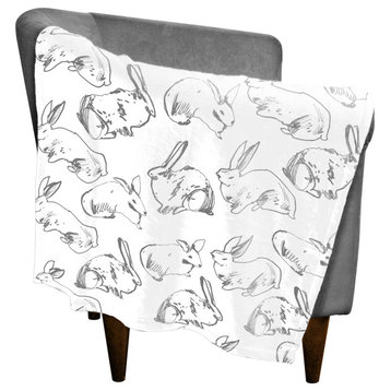 Gray Bunny Sketch 30x40 Coral Fleece Blanket