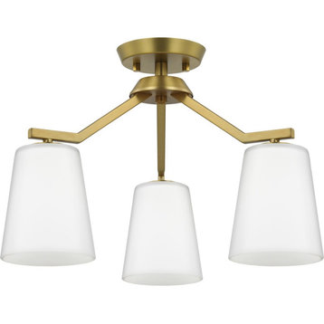 Vertex Collection 3-Light Brushed Gold Etched White Convertible Chandelier