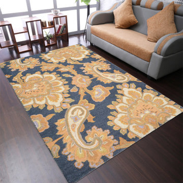 Rugsotic Carpets Hand Tufted Wool 9'x12' Area Rug Floral Charcoal K00151