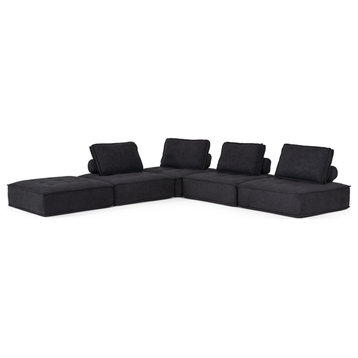 Divani Casa Nolden Modern Black Fabric Sectional Sofa