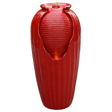 32" Glazed Floor Fountain with LED Light, Red