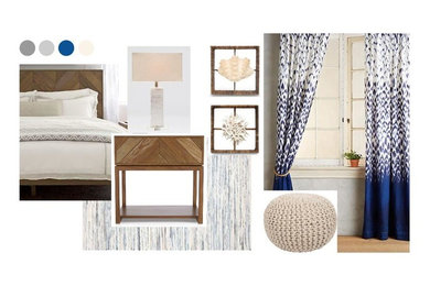 Bedroom - mid-sized coastal master light wood floor bedroom idea in San Diego with no fireplace and beige walls
