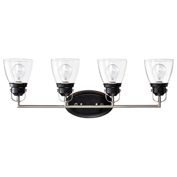 Superior 4-Light Black and Brushed Nickel Vanity Lights With Clear Glass Shades