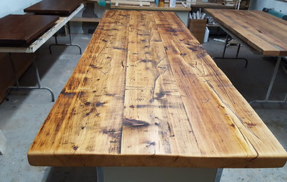 See How Reclaimed Wood Beams Become a Stunning Kitchen Countertop