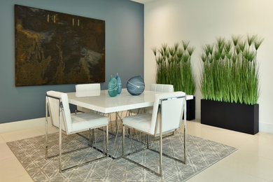 Enclosed dining room - mid-sized transitional porcelain tile and white floor enclosed dining room idea in Phoenix with white walls and no fireplace