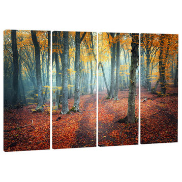 "Red and Yellow Autumn Forest" Photo Metal Wall Art, 4 Panels, 48"x28"