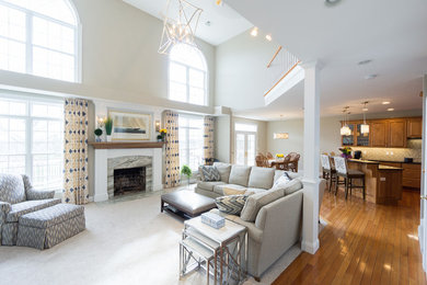 Design ideas for a large transitional family room in Boston.