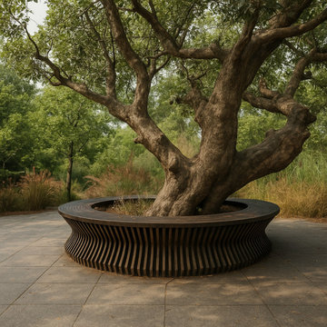 Modern Round Wooden Tree Bench – Unique Outdoor Seating for Public