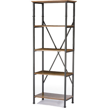 Lancashire Brown Wood and Metal Bookcase