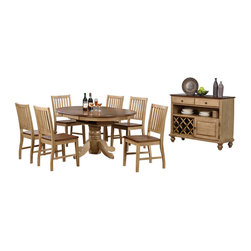 Sunset Trading - Sunset Trading Brook 8 Piece Round or Oval Butterfly Leaf Dining Set With Server - Dining Sets