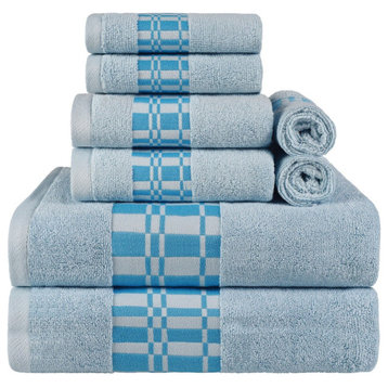 8 Piece Solid Cotton Soft Hand Bath Towel Set, Light Blue
