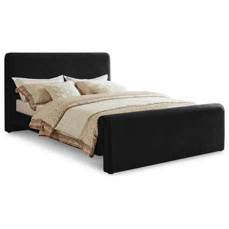 Sloan Black Velvet Full Bed, Black, King