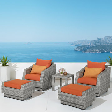Cannes™ 5pc Club Chair And Ottoman Set - Tikka Orange