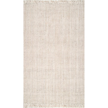 nuLOOM Hand Woven Maui Chunky Loop Rug, Off White, 8'round