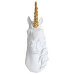 White Faux Taxidermy - Mini Faux Unicorn Head Wall Mount Sculpture, Gold Glitter Antlers - The Binx Unicorn Head Wall Mount