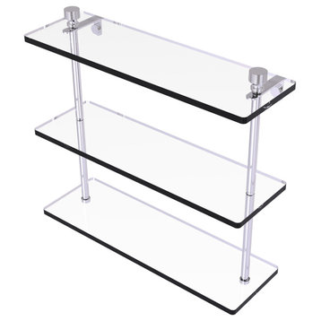 Foxtrot 16" Triple Tiered Glass Shelf, Polished Chrome