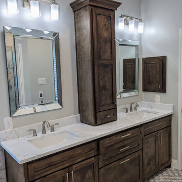 Marble and espresso bathroom