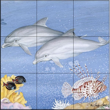 Tile Mural, Dolphins by Linda Lord