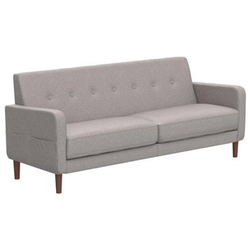 Modern Sofa, Polyester Seat With Button Tufted Back & Side Pockets, Light Grey