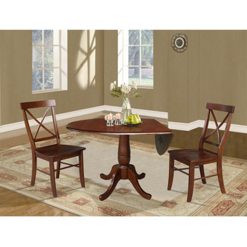 42" Round Top Pedestal Table with Two Chairs, Espresso