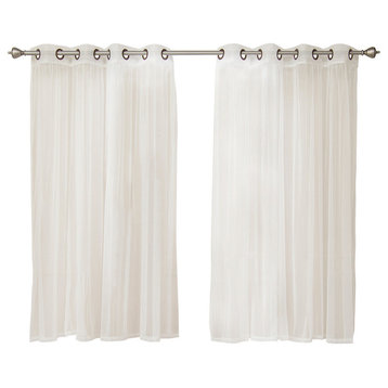 Tulle Sheer Bronze Grommet Curtains, White, 63"
