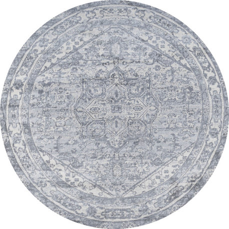 Modern Persian Medallion Light Gray/Ivory 6' Round Area Rug