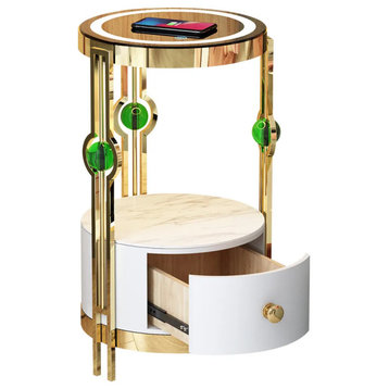 Modern Nightstand with LED Light Bedside Table with Wireless Charging & USB Port