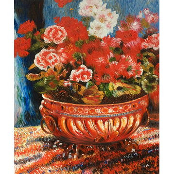 Geraniums in a Copper Basin, Unframed Loose Canvas