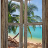 Beach Cabin Window Mural #3 One Piece Peel & Stick CANVAS Wall Mural