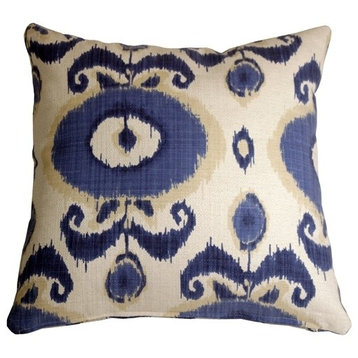 Pillow Decor - Bold Blue Ikat 20 x 20 Decorative Pillow