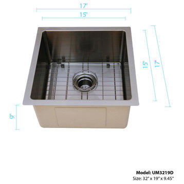 BOANN UM1717-BLK Undermount Kitchen Single Bowl Sink - 17 x 17 -  BLK (Gun Metal