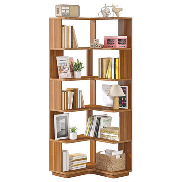 6-Tier Corner Bookshelf, 64.9" Bookcase With Anti-drop Panel