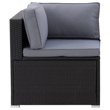 CorLiving Patio Sectional Corner Chair - Black with Gray Fabric Cushions