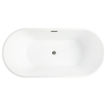 Freestanding Acrylic Bathtub, White/Brushed Nickel, S, 59"