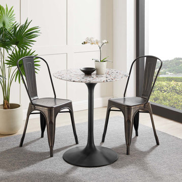 Lippa 28" Round Terrazzo Dining Table in Black White