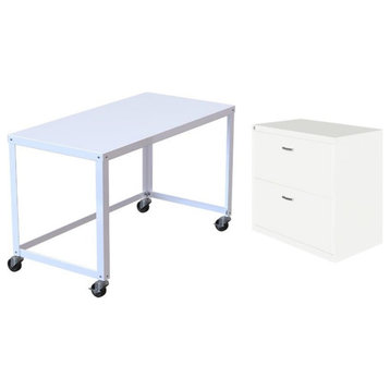 Home Square 2-Piece Set with Mobile Desk and Lateral File Cabinet in White