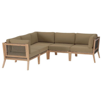Modway Clearwater 5-Piece Wood Fabric Outdoor Sectional Sofa in Gray/Light Brown